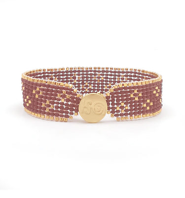 Brazalete Telar Dorado Delgado Miniflor Rojo